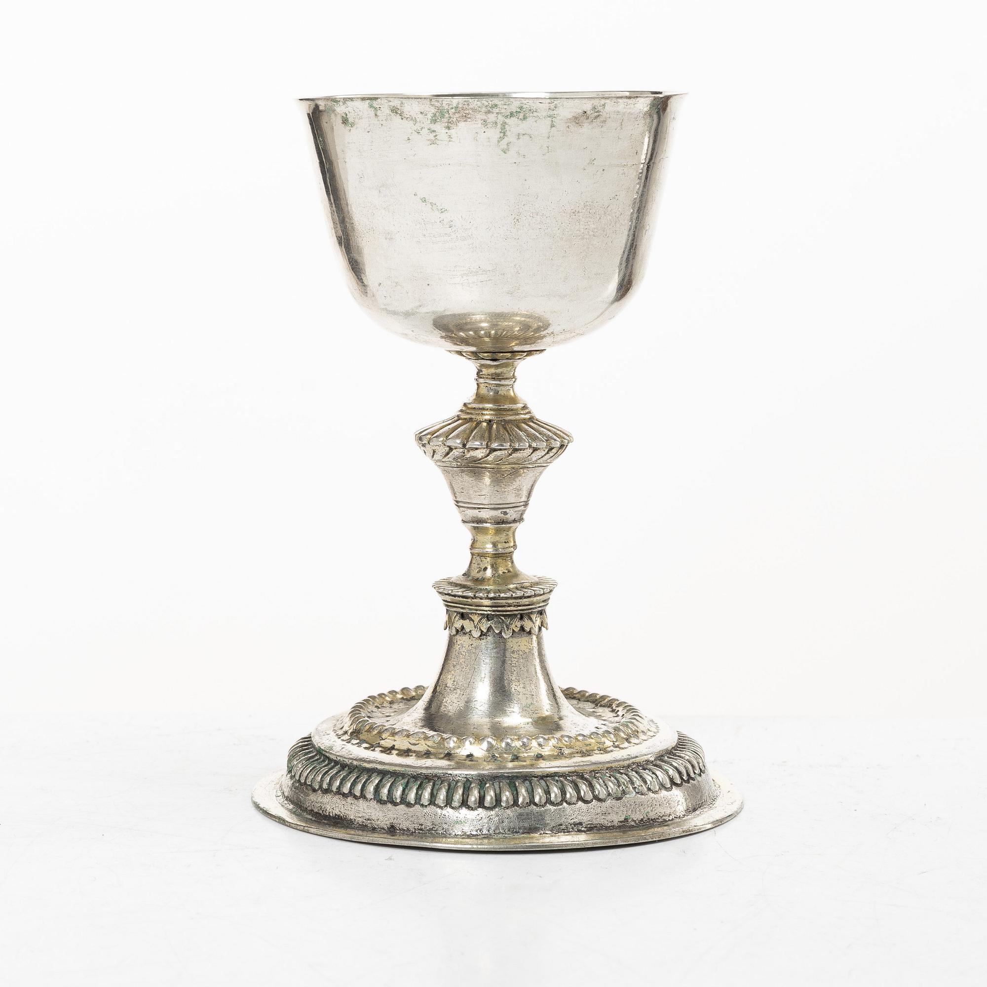 An 18th century Northern Europe parcel-gilt silver chalice, unmarked.