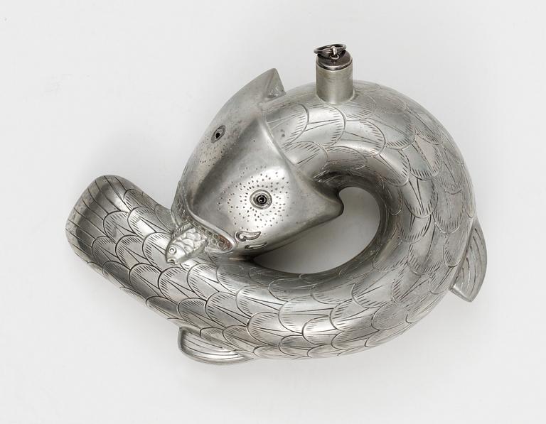 An Estrid Ericson pewter fish bottle, Firma Svenskt Tenn.