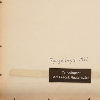 CARL FREDRIK REUTERSWÄRD, watercolor and laquer, on canvas laid on panel, dated 1972.
