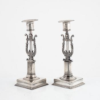 A pair of Swedish silver candlesticks, mark of Adolf Zethelius, Stockholm, 1821.