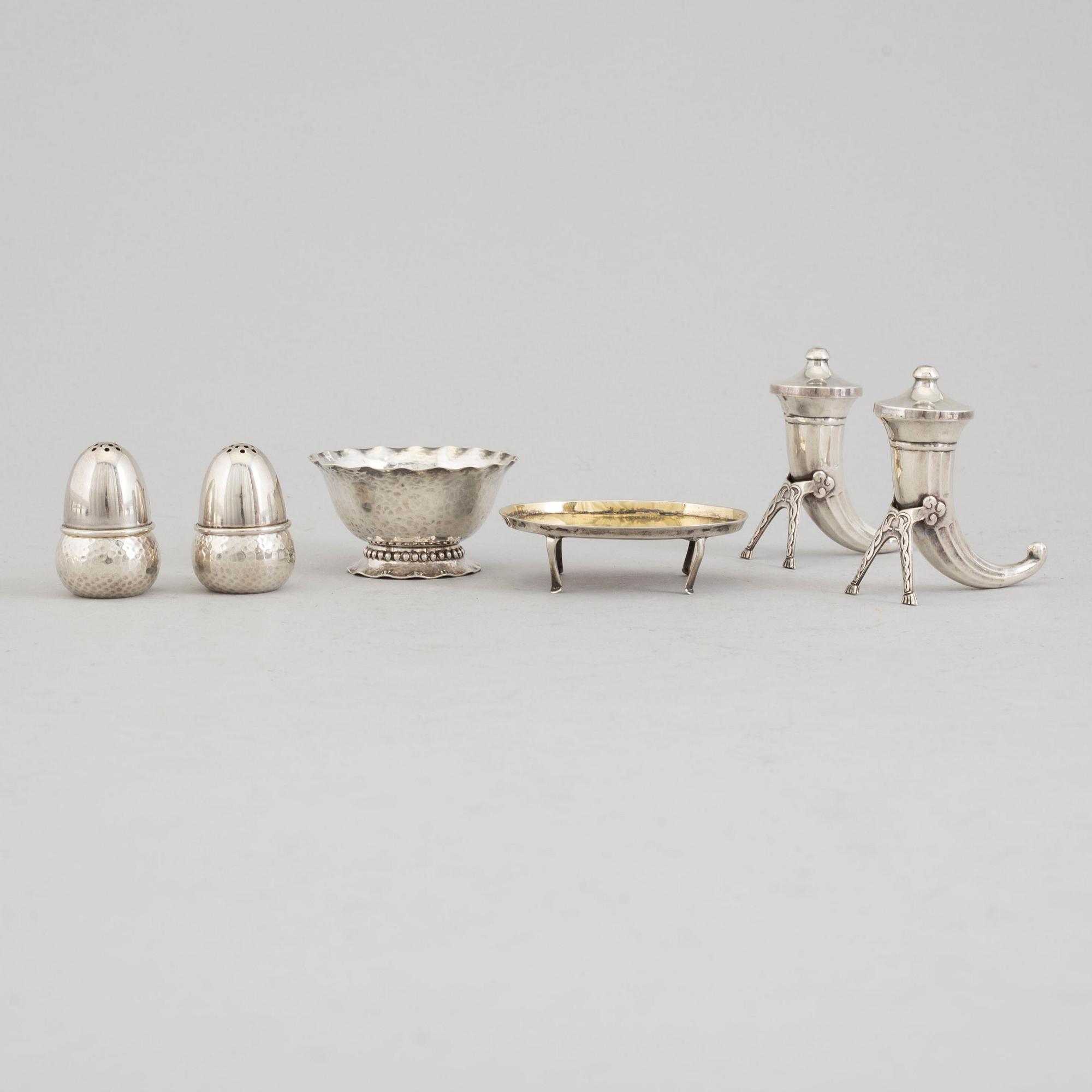 a six parts silver condiments set, second half of the 20th century.