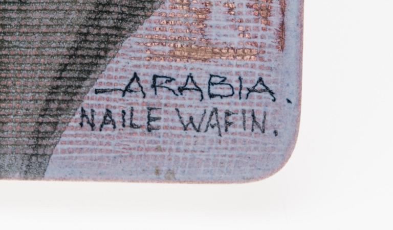 VÄGGPLAKETT, keramik, signerad Naile Wafin, Arabia.