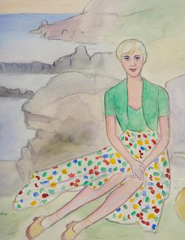 Einar Jolin, Tatiana Scheremetiew in Mölle in a polka dot skirt.