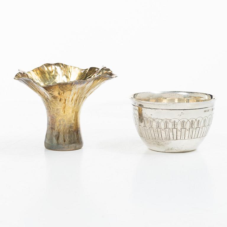 Candle holder and tumbler, sterling silver, Olle Olls, Stockholm 2010, and Ove Urban Bohlin, Stockholm 1966.