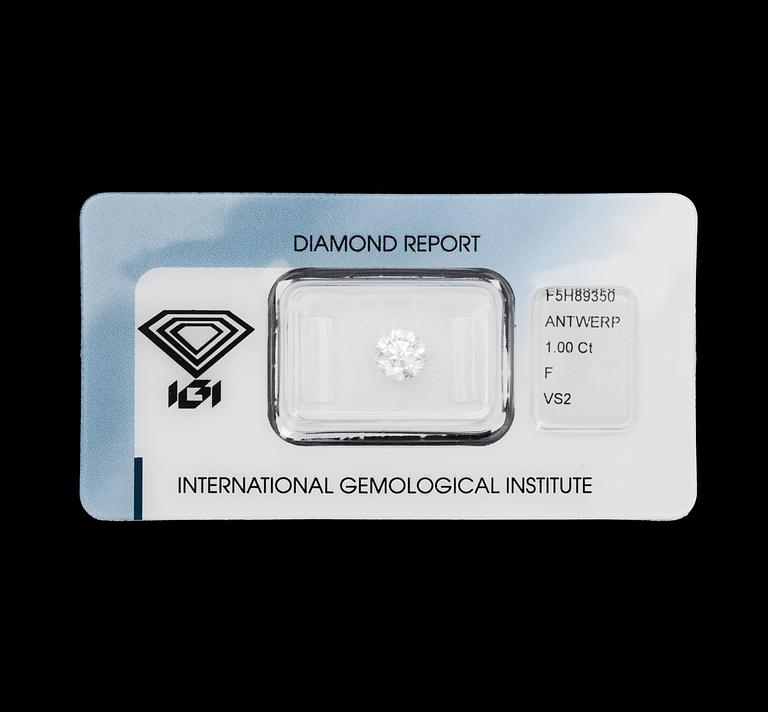 A brilliant cut diamon, 1 ct. Cert. IGI.