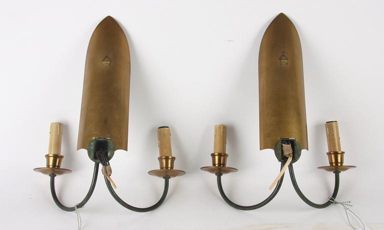 VÄGGLAMPETTER, ett par, mässing, art deco, 1900-talets första hälft.