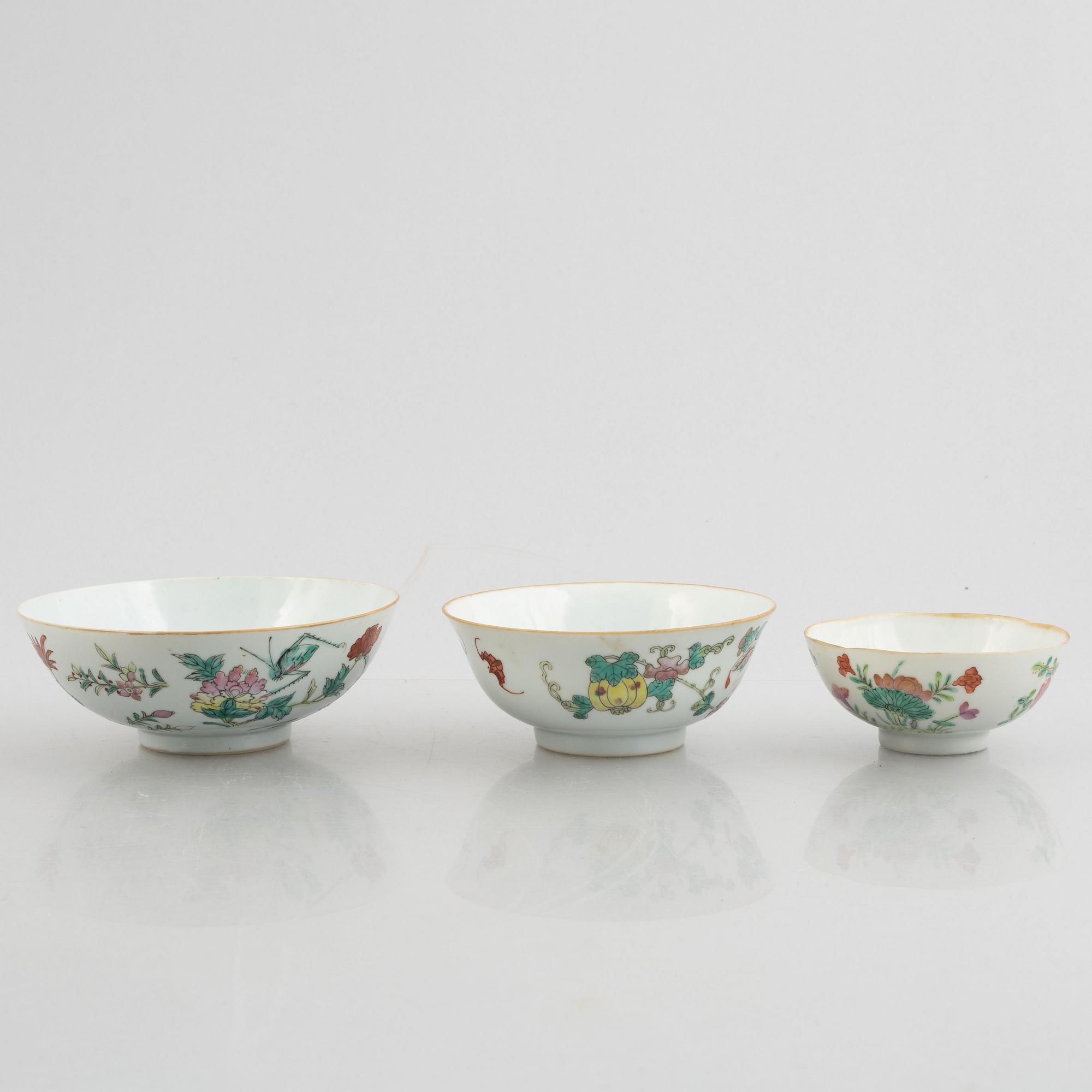 Three Famille Rose porcelain bowls, China, early 20th century.