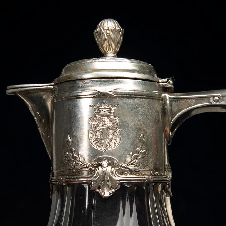 VINKANNOR, ETT PAR, silver och glas, Tyskland, finska importstämplar av V. Lindman Helsingfors 1909.