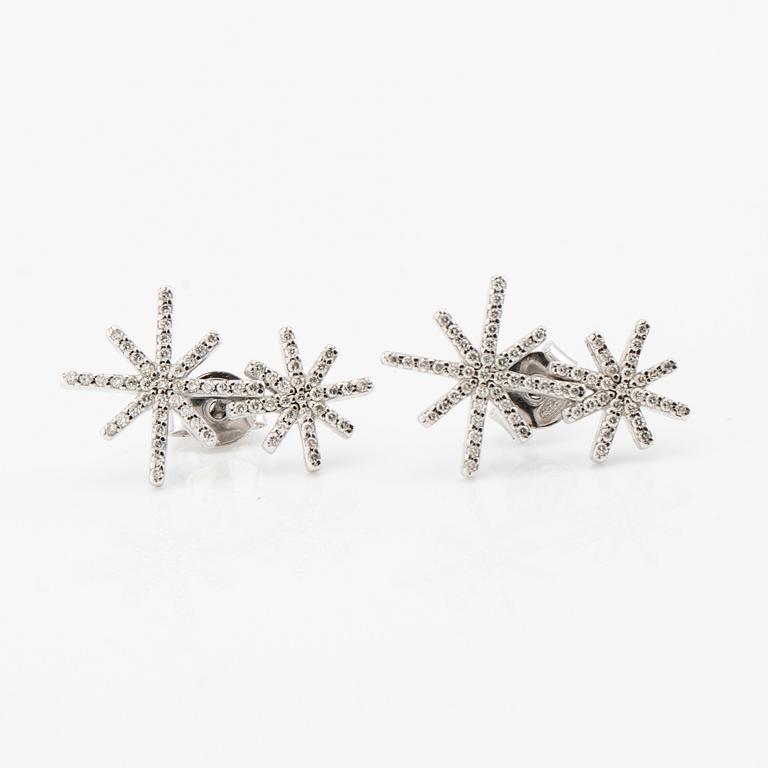 Efva Attling, a pair of "Beam & Stars Two Ear" earrings in rhodium-plated sterling silver with round brilliant-cut diamonds.