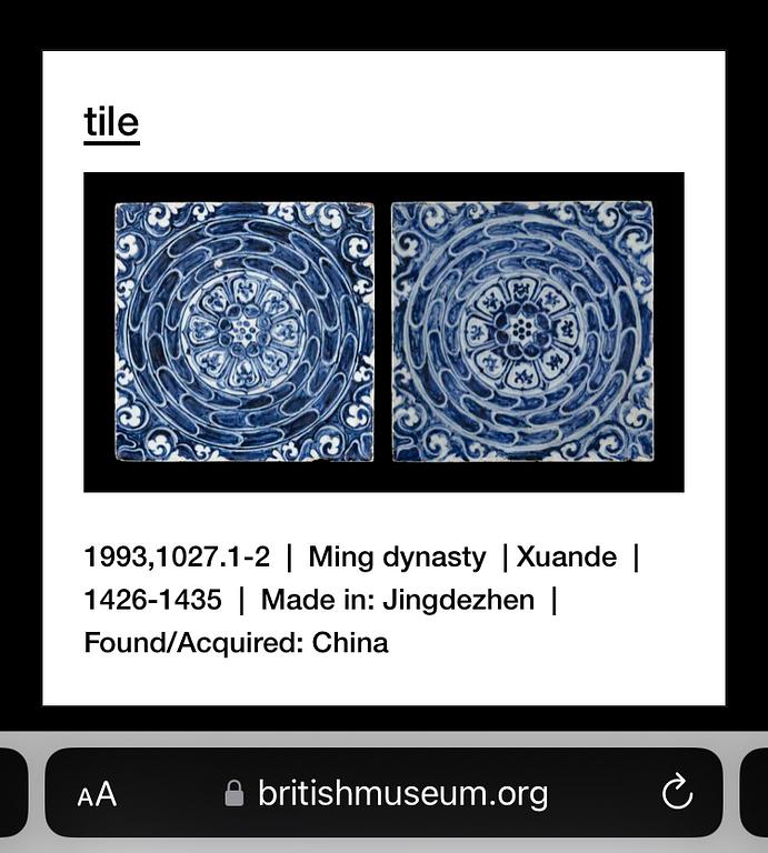 A porcelain floor tile, Ming dynasty (1368-1644).
