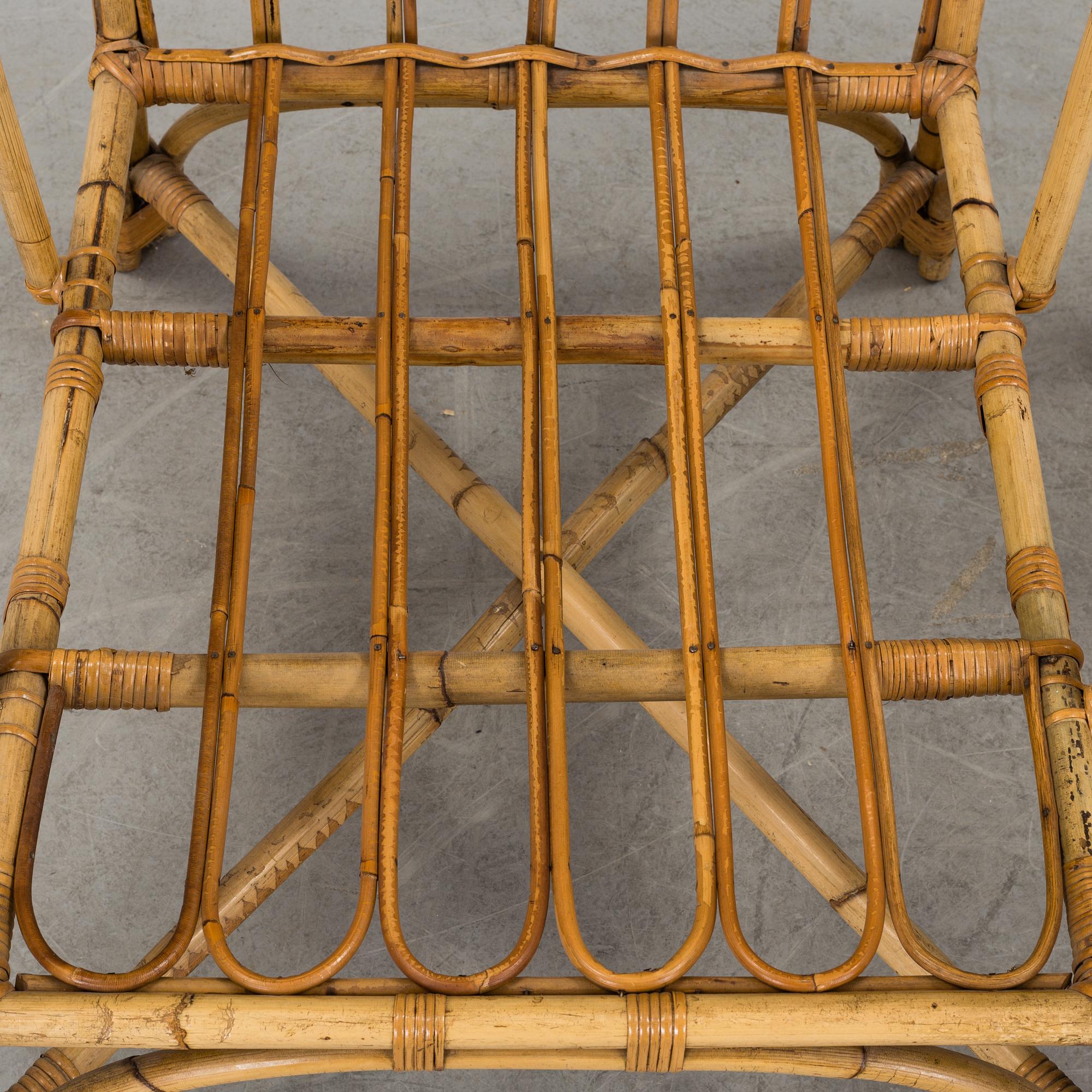 A pair of Garden Armchairs with one stool, mid 20th century.