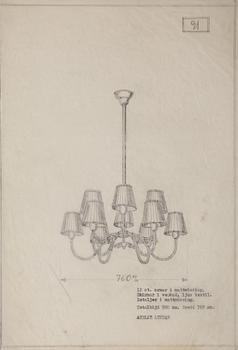 Hans Bergström, a pair of ceiling lamps, model "91", ateljé Lyktan, Sweden 1940-50s.
