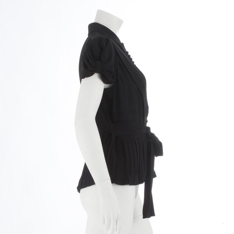 PRADA, a black chiffon pleated blouse. Size 46.