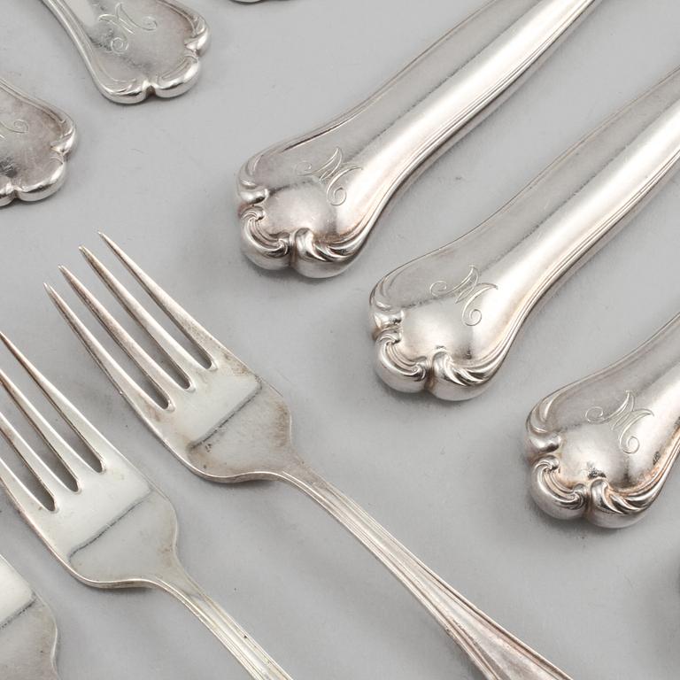 BESTICKSERVISDELAR, 24 st, silver, Hallberg, omkring 1900-talets mitt. Total vikt 1380 g.
