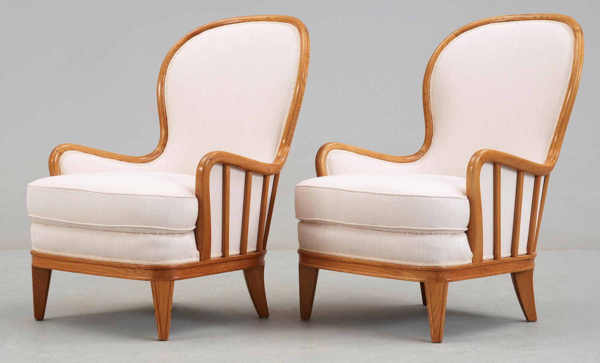 A Tom Wolfenstein elm sofa and a pair of armchairs for Ditzingers, Stockholm 1940's.