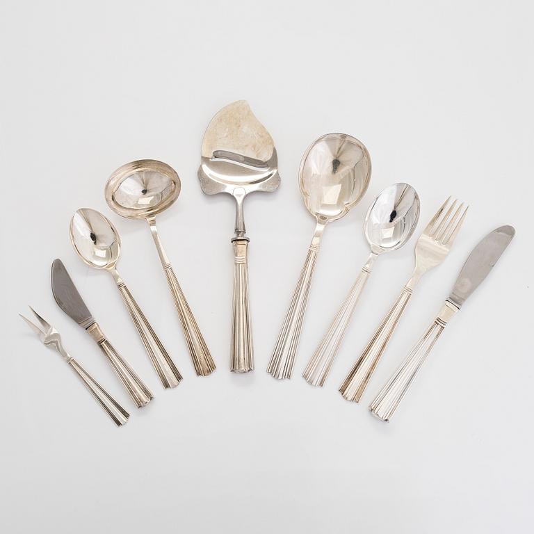 Holger Rasmussen, A 46-piece set of 'Margit' silver (.916) cutlery, Hopeatehdas, Helsinki 1956-68.