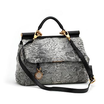 DOLCE & GABBANA, a gray shearling flap bag, "Miss Sicily".