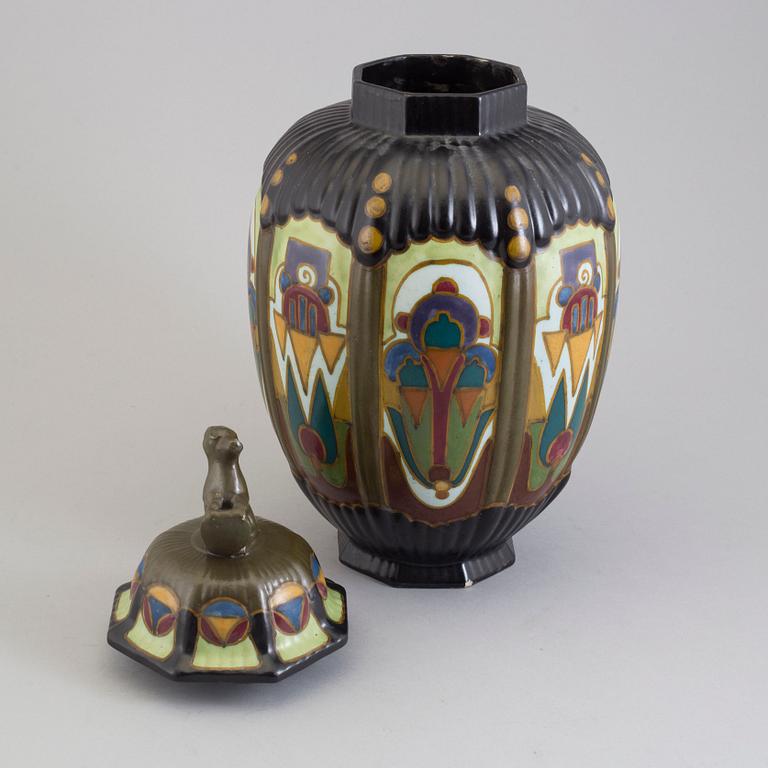 A ceramic lidded vase, Arnhem, Holland, 1930s.