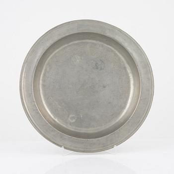 A Swedish Pewter Dish, mark of Erik Jakobsson Buchou, Stockholm 1709.