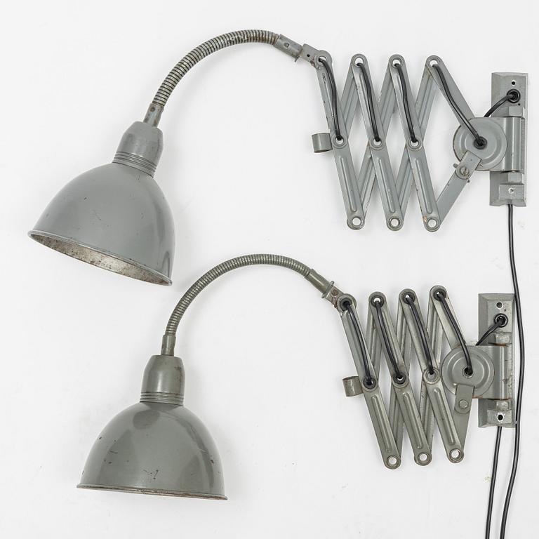 A pair of industrial wall lamps, Elektroinstala Jílové, Czechoslovakia, mid 20th Century.