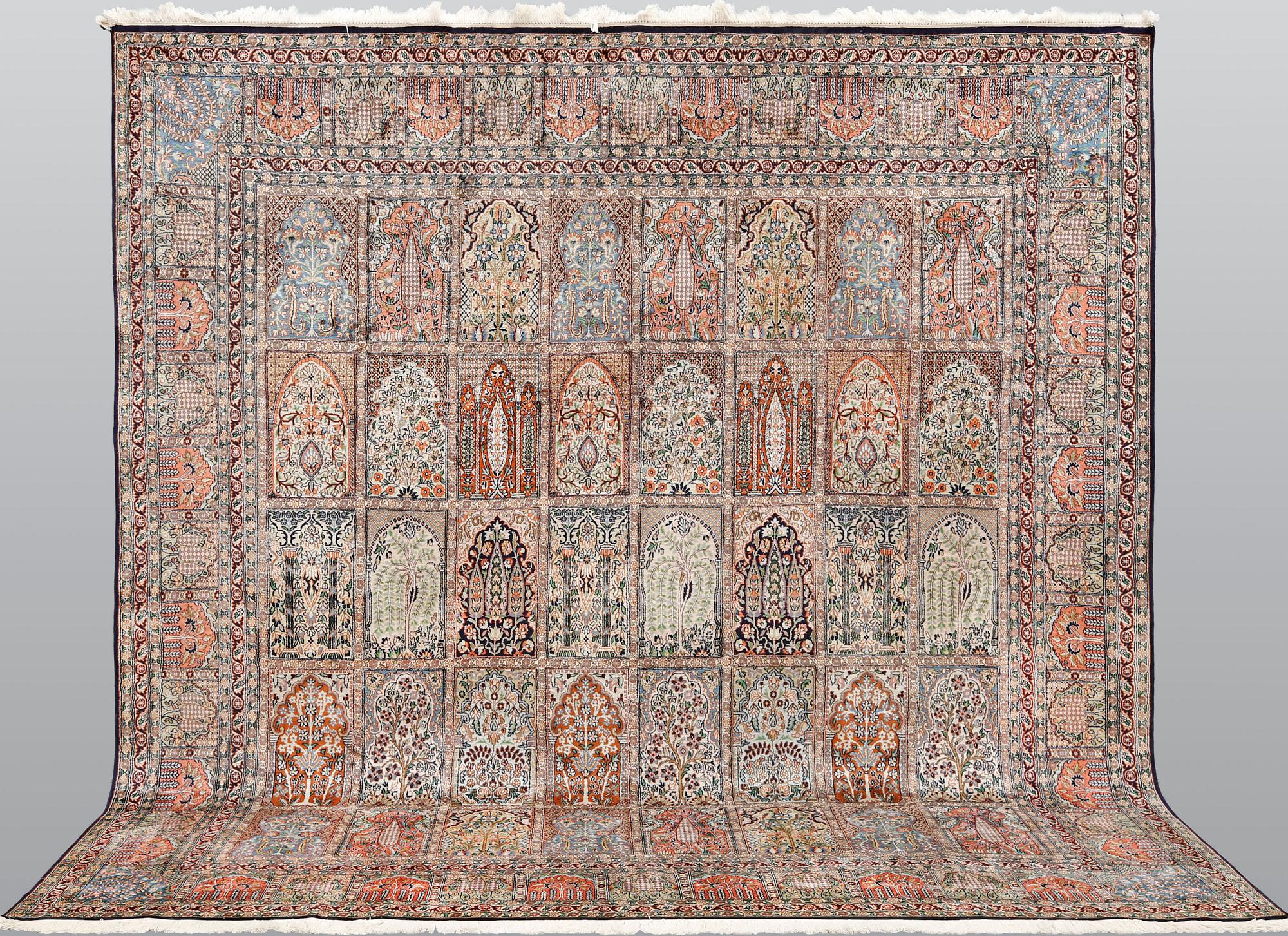 A silk Kashmir carpet, 286 x 265 cm.