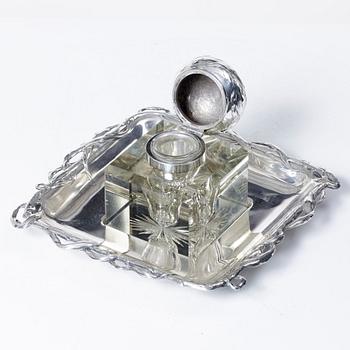 K Anderson, inkstand, silver and glass, Stockholm, 1900-1902,