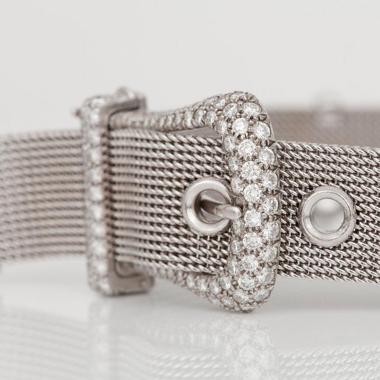 A Tiffany & Co brilliant-cut diamond bracelet in the shape of a belt. Total carat weight circa 3.00 cts.