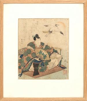 Yashima Gakutei color woodcut print Japan 1820s.