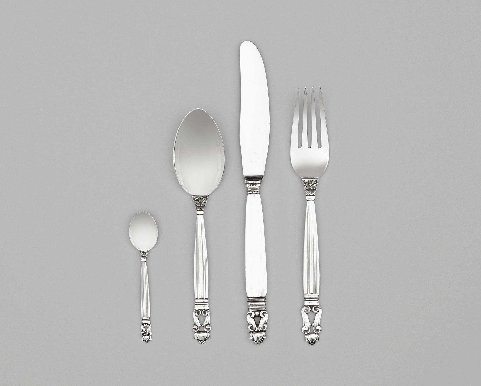 JOHAN ROHDE, bestickuppsättning "Konge/Acorn", 24 delar, Georg Jensen 1945-77, sterling.