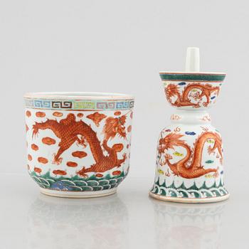 A porcelain flower pot and an incense holder, China, early 20th century.
