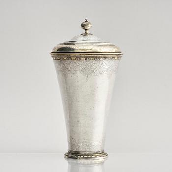 A Swedish late Baroque parcel-gilt silver beaker pl and cover, mark of Anders Limnell, Linköping 1740.