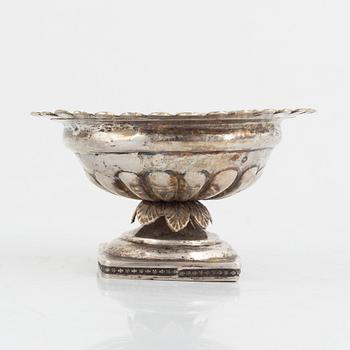 A Russian silver salt cellar, unclear maker's mark, assay master Nicholai Bubrovin, Moskva (possibly 1829).