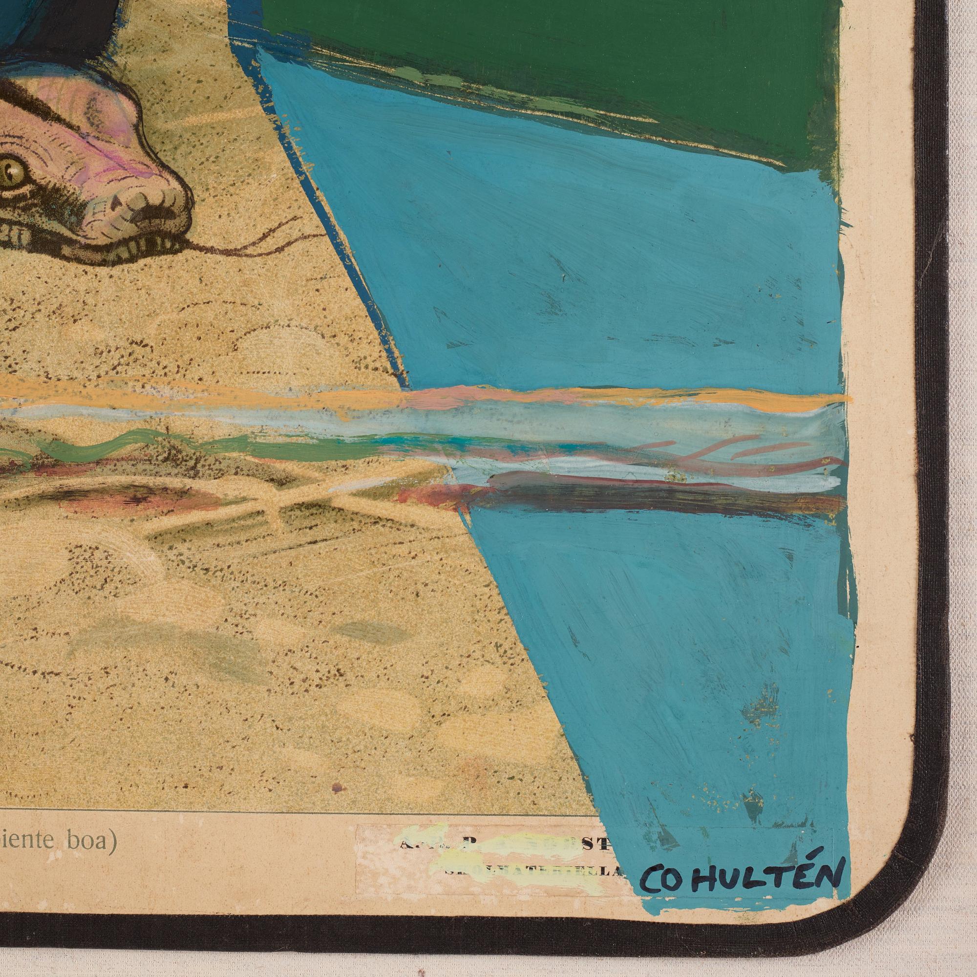 CO Hultén, oil on lithographic print, signed and executed 1952.