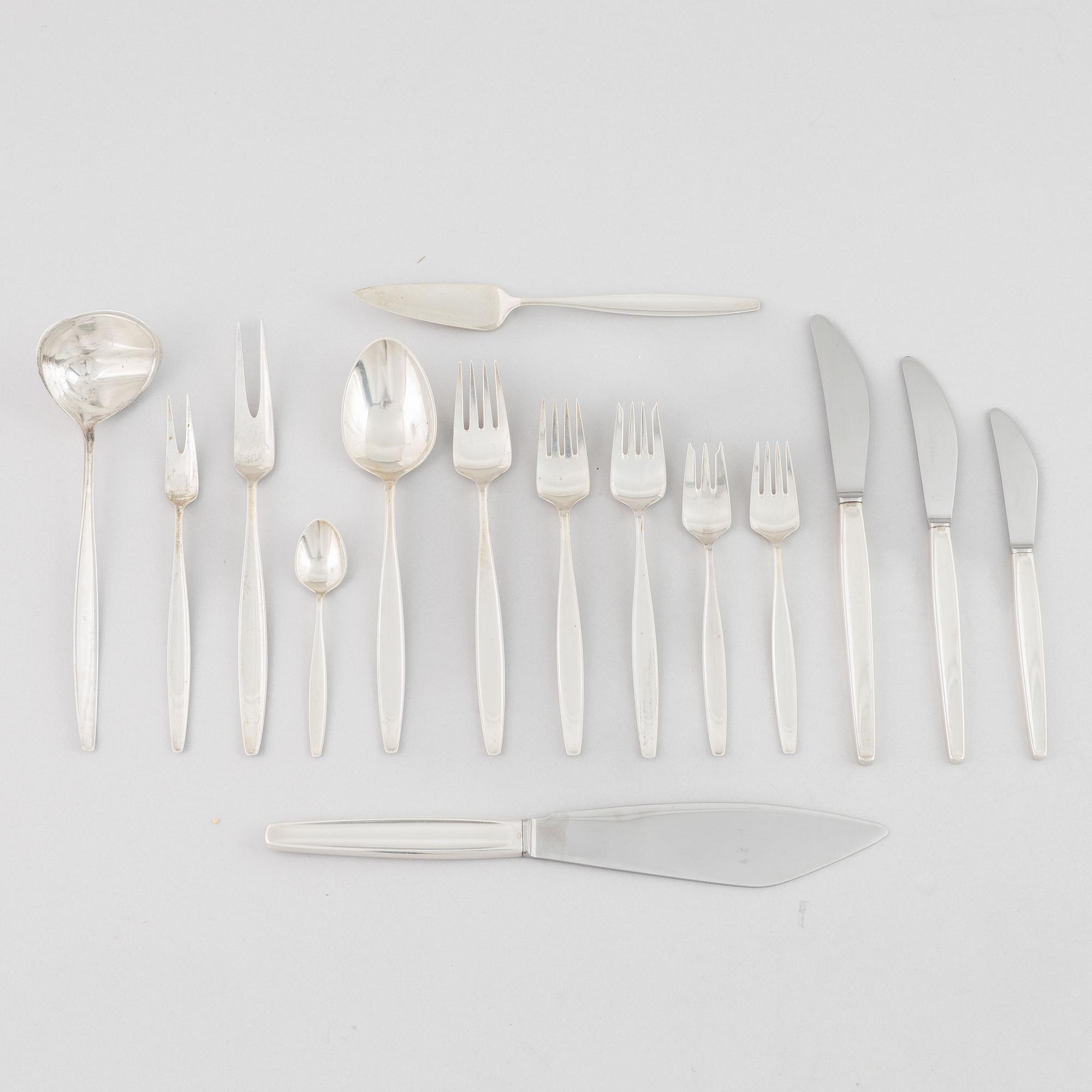 Tias Eckhoff, cutlery set, 99 pieces, sterling silver, "Cypress", Georg Jensen, Denmark.