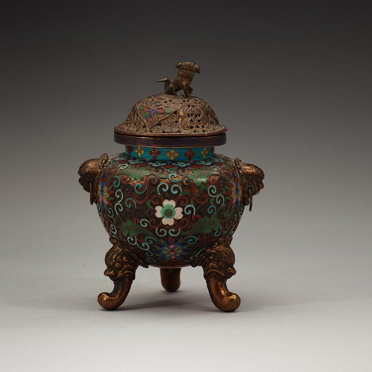 A Cloisonné tripod censer, Qing dynasty, 19th Century.