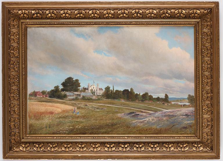 Jacob Hägg, Ståthöga herrgård i sommarsol.
