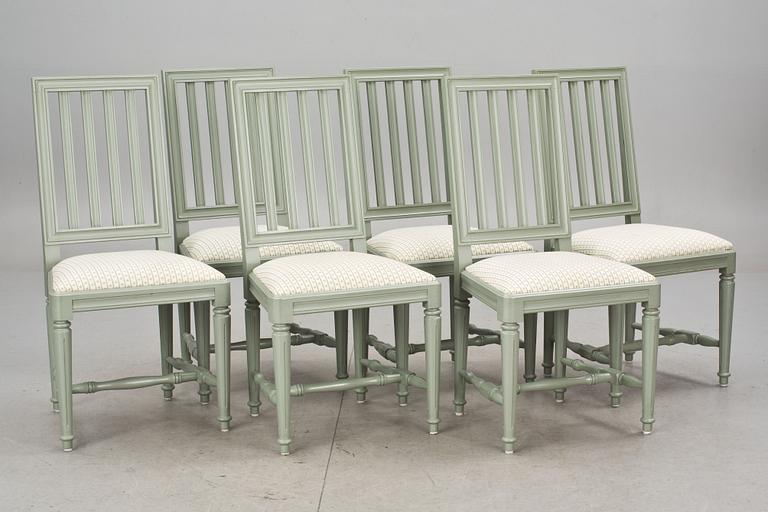 MATBORD och STOLAR, 6 st, gustaviansk stil, 1900-talets slut.