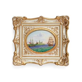 1417. A Royal Copenhagen porcelain miniatyre painting with frame, Denamrk, mid 19th Century.