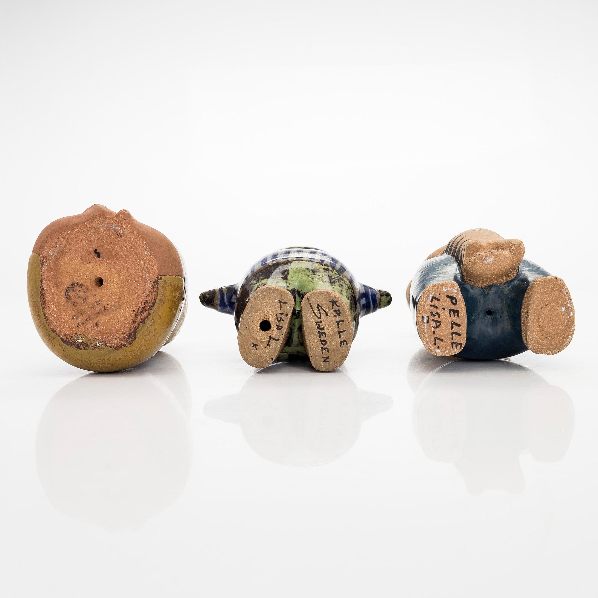 Lisa Larson, a set of three ceramic figurines from the series 'Larsons ungar', Gustavsberg.