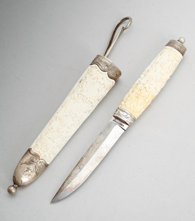 KNIV MED SLIDA, ben och silver, Norge, tidigt 1900-tal.