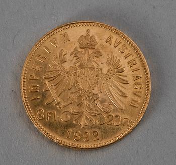 MYNT, 4 st, guld 21K, Franz Josef, Österrike-Ungern. 1892-1912. Totalvikt ca 19 gram.