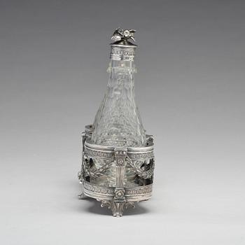 A Swedish 18th century silver and glass cruet-set, mark of Petter Eneroth, Stockholm 1780.