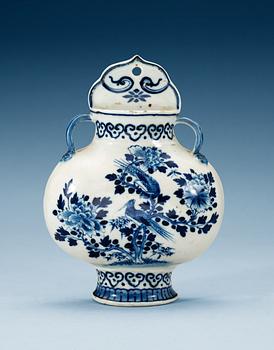 1816. A blue and white wall-vase, late Qing dynasty, 19th Century.