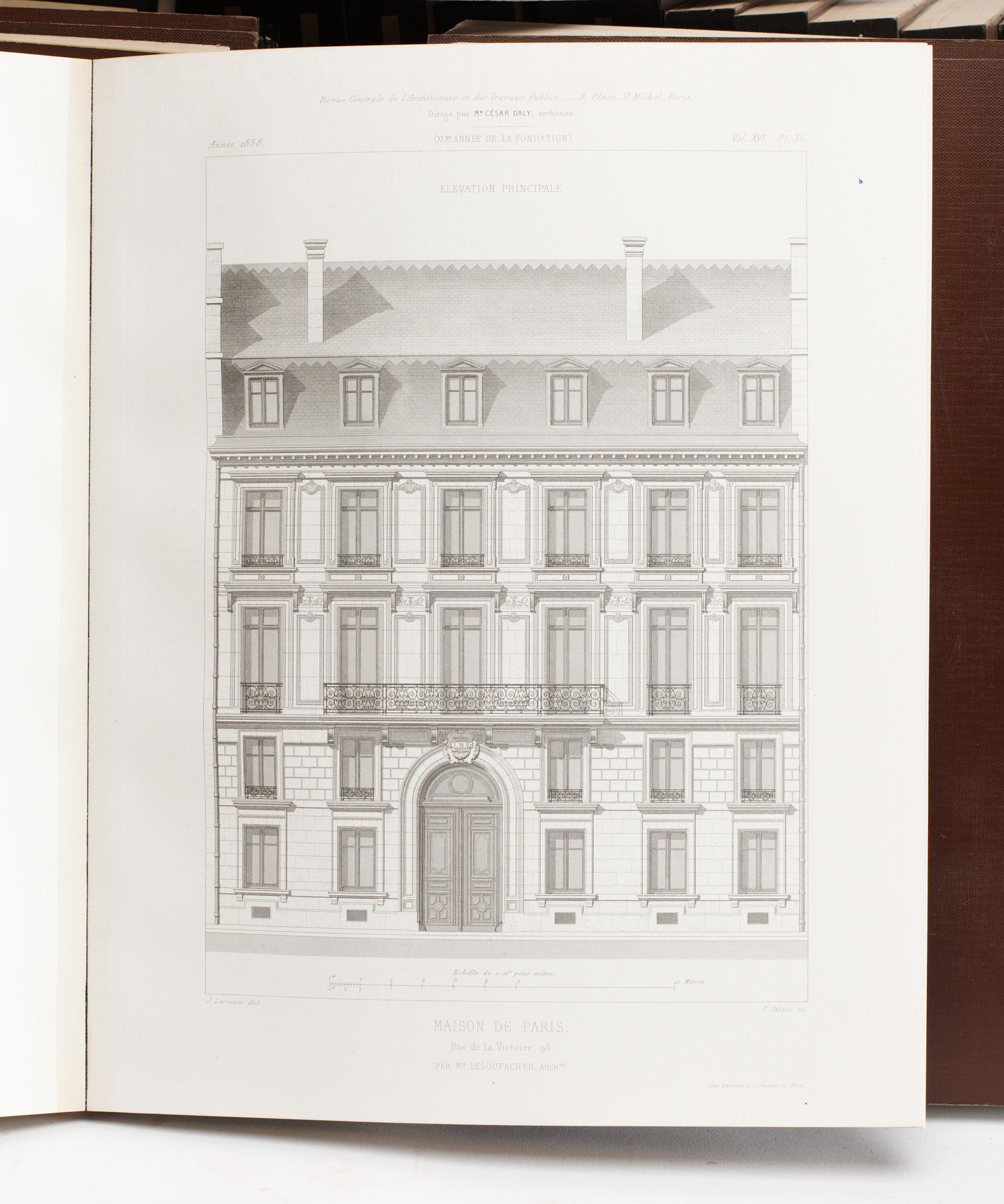 BOOK. "Revue Général de L'árchitecture et des Travaux Publics". Sous la direction de César Daly. (42 volumes).
