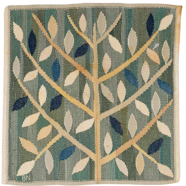 Barbro Nilsson, a textile, 'Grön kvist', tapestry weave, c 44 x 44 cm, signed BN.