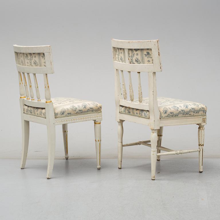Eight chairs (6+2), late gustavian and late gustavian style, 19th century and ca 1900.