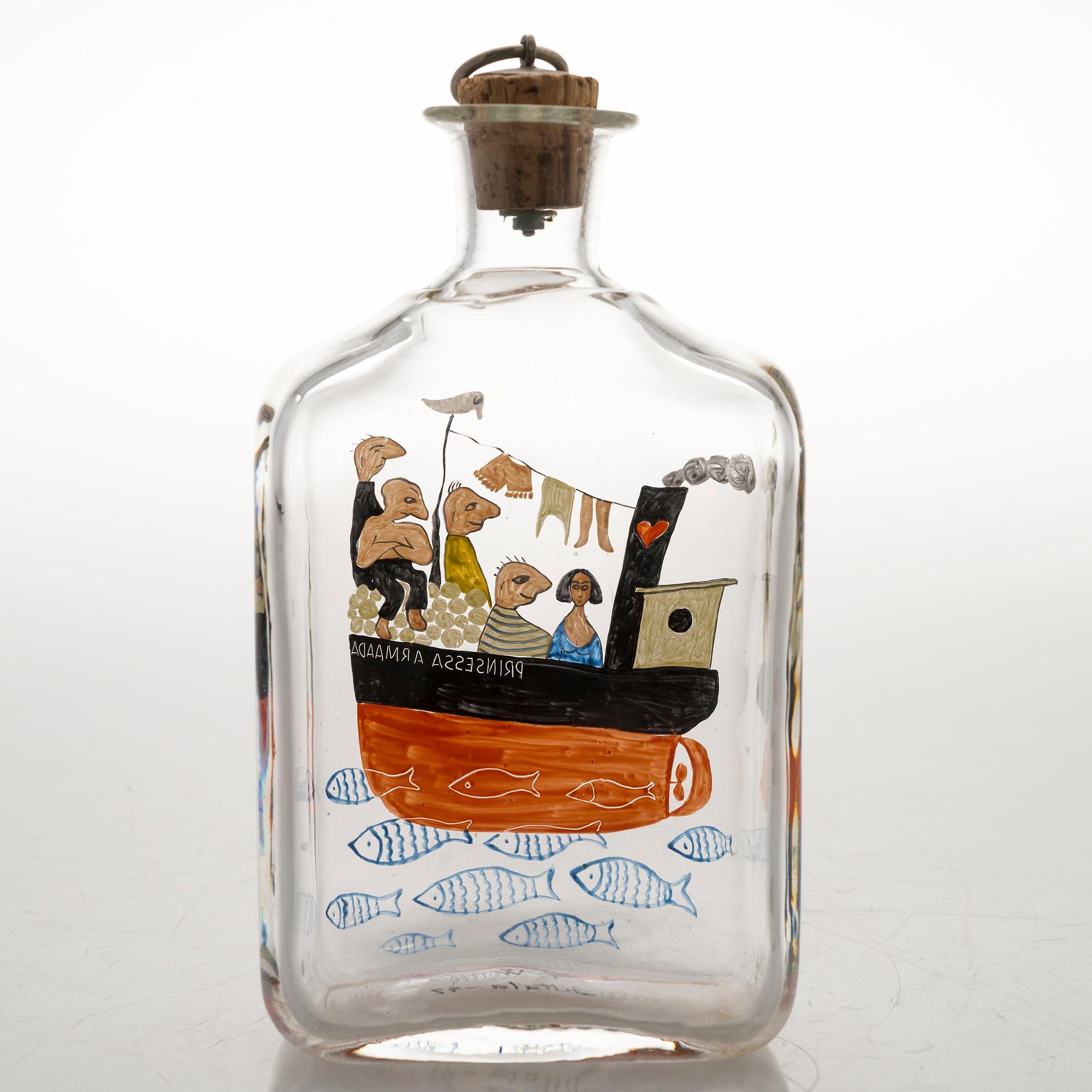 TAPIO WIRKKALA, viinapullo, lasia, signeerattu T.W. Iittala -47.