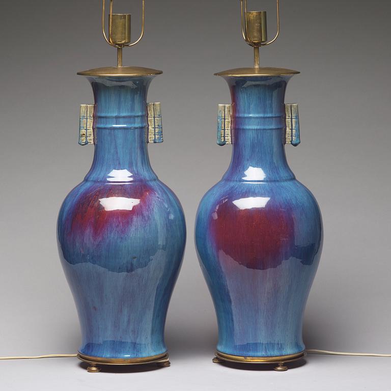 A pair of flambé glazed vases, late Qing dynasty.