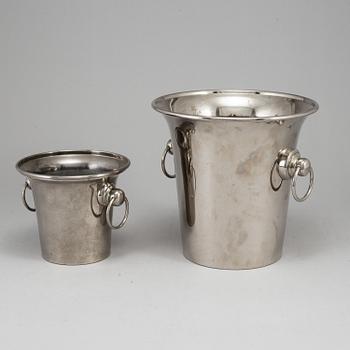 A silver plated wine cooler and ice bucket, one by O H Lagerstedt A-B Eskilstuna, mid 20th century.