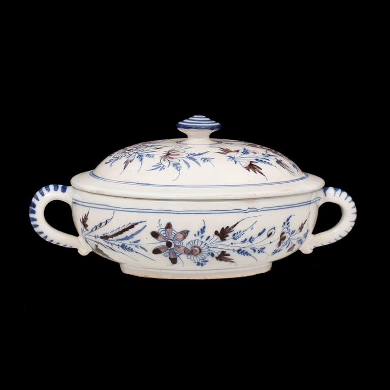 KALLSKÅL med LOCK, fajans, Rörstrand 1700-tal.